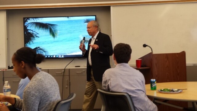 Rodrigo Huete gives the featured presentation to the students of Raisbeck Aviation High School. His presentation included several videos and a discussion of the profession of flight testing, followed by questions from eager students.